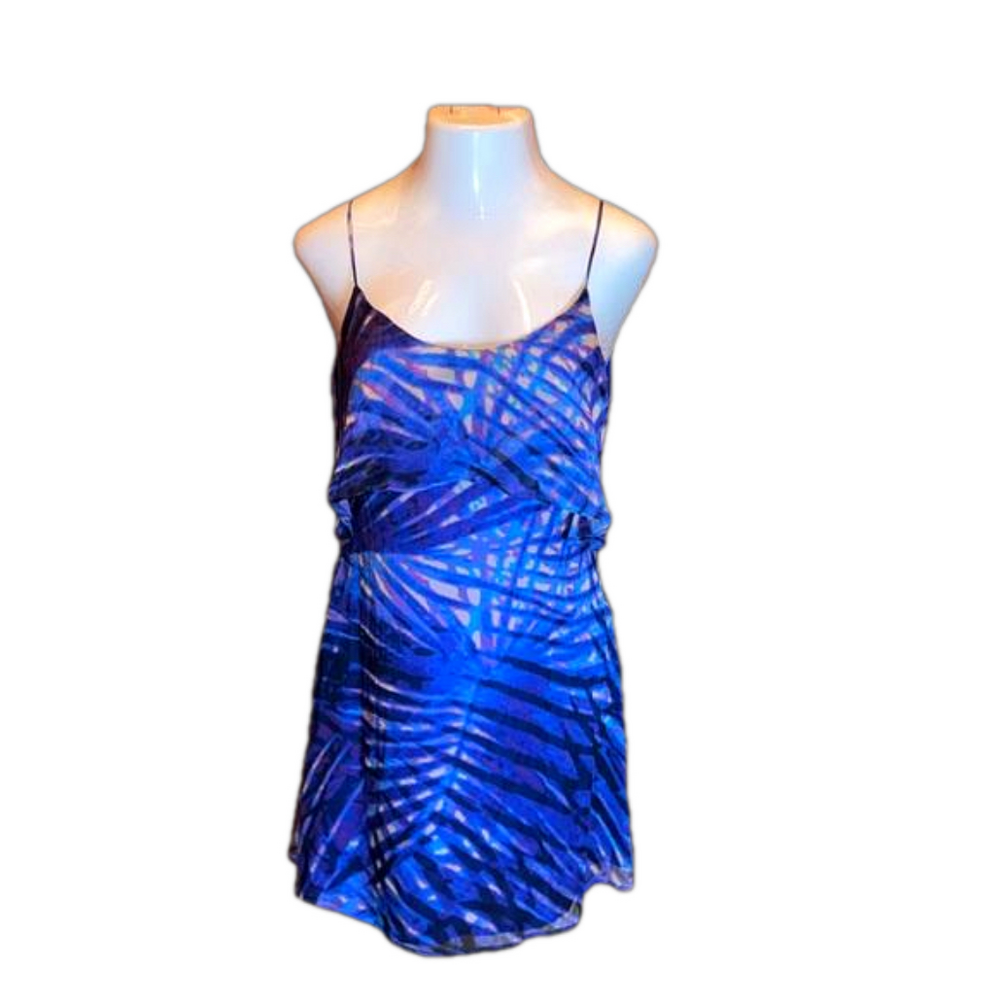 CUSP by NEIMAN MARCUS Fabulous Blue & Purple Abstract Print Silk Sundress Size M